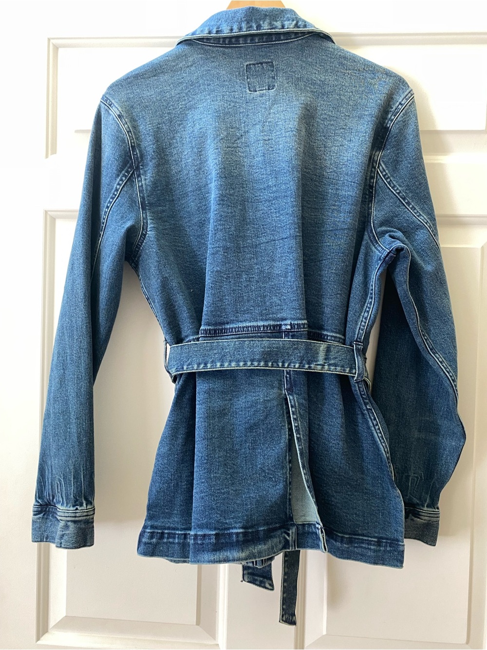 OAT New York Denim Belted Jean Jacket Blue Large - Picture 6 of 11